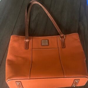 Dooney & Bourke Orange Pebbled Leather Tote with Brown Handles